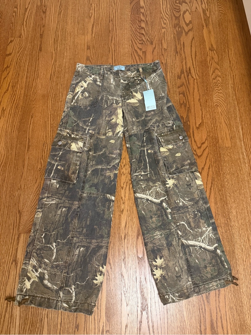 REVICE Women's Wide Leg Camo Cargo Jeans in Brown/Green